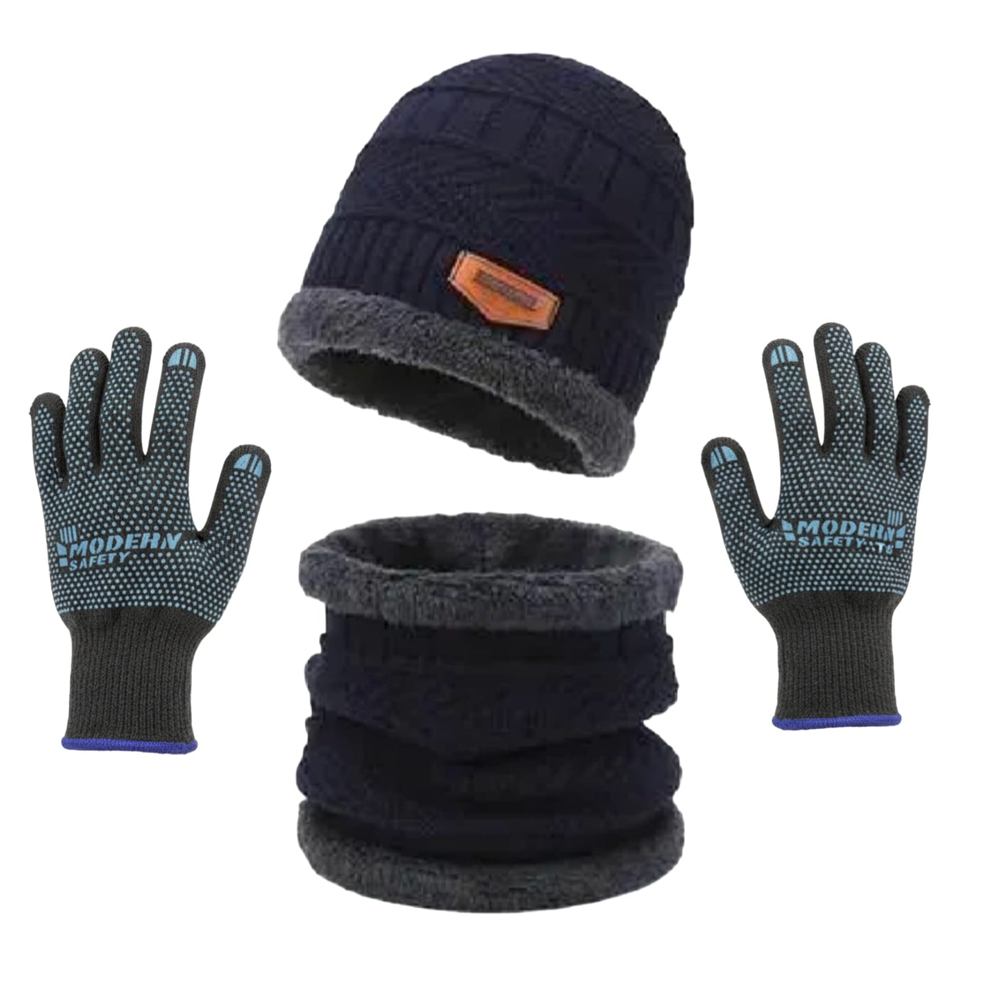 Premium Knitted Beanie Cap, Neck Gaiter And Touchscreen Gloves Combo Pack