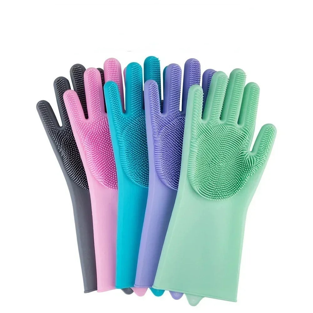 Pair of Silicone Washing Full Finger Gloves For Home & Kitchen