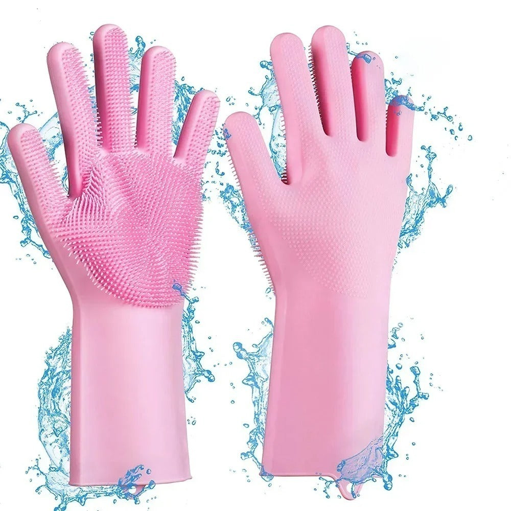 Pair of Silicone Washing Full Finger Gloves For Home & Kitchen