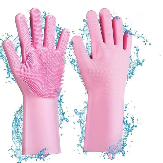 Pair of Silicone Washing Full Finger Gloves For Home & Kitchen