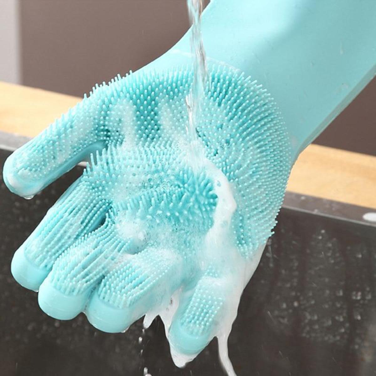 Pair of Silicone Washing Full Finger Gloves For Home & Kitchen