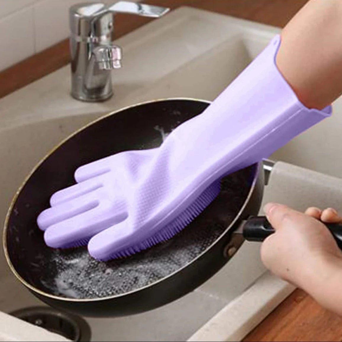 Pair of Silicone Washing Full Finger Gloves For Home & Kitchen