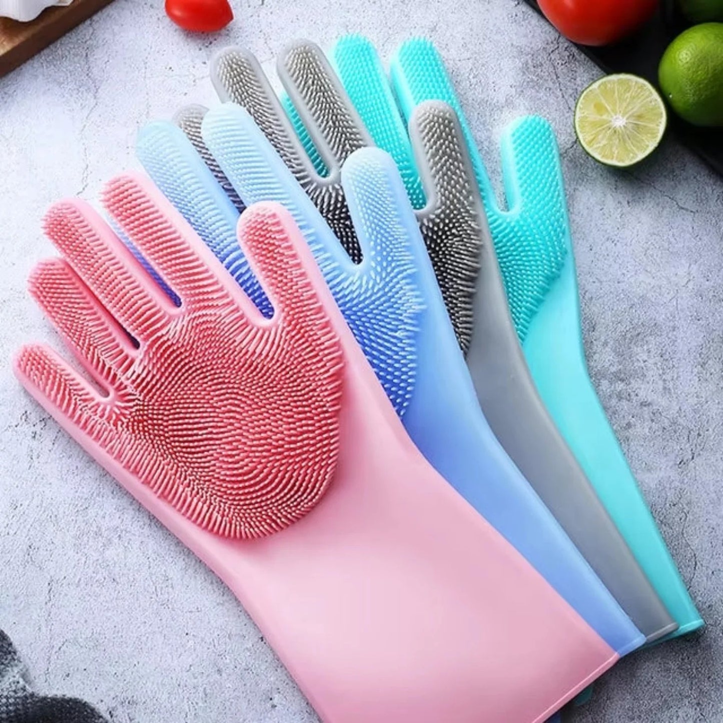 Pair of Silicone Washing Full Finger Gloves For Home & Kitchen