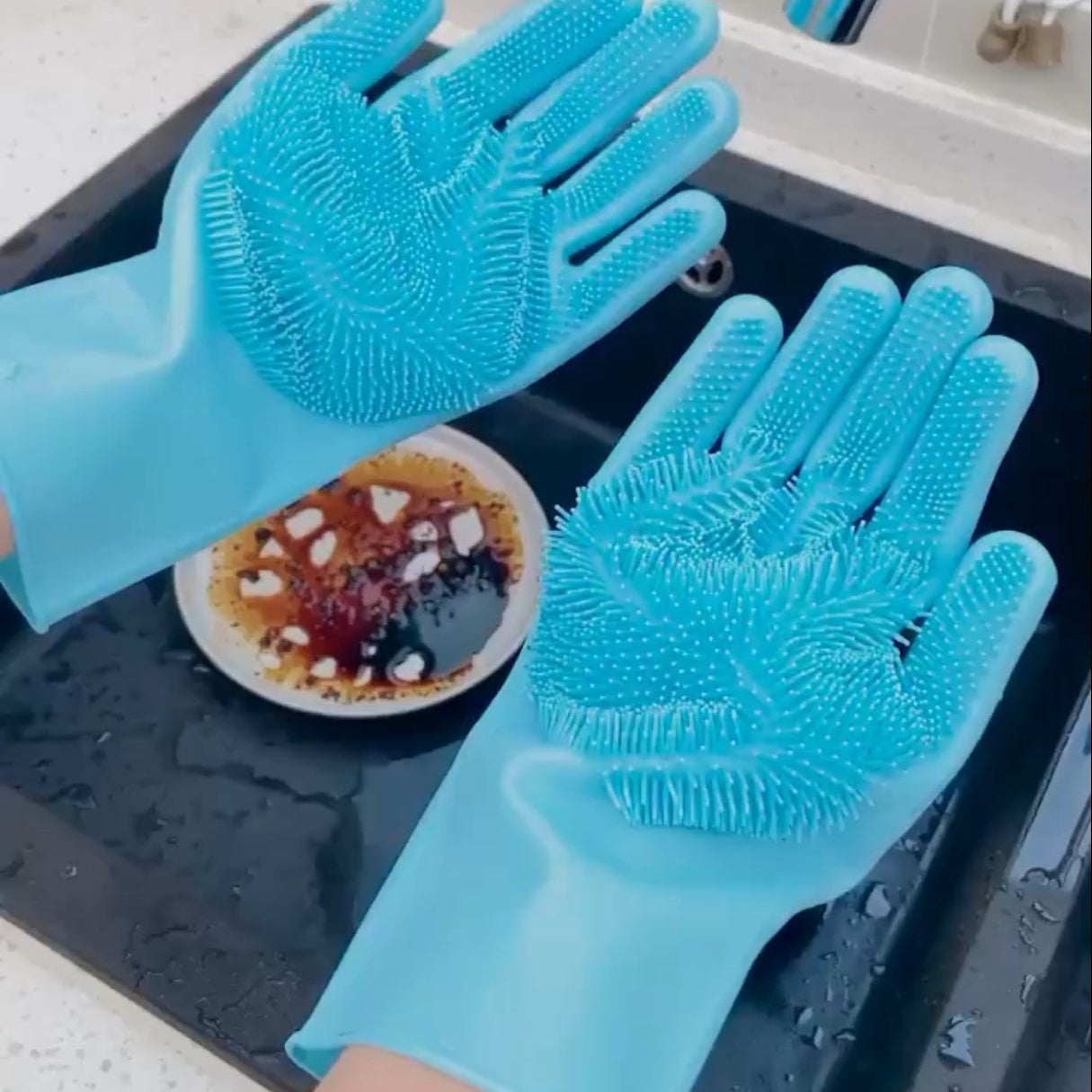 Pair of Silicone Washing Full Finger Gloves For Home & Kitchen